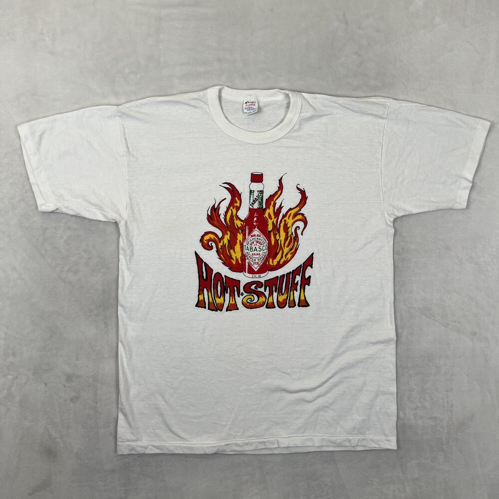 Vintage Tabasco Hot Sauce T-Shirt Mens XL White Single Stitch 90s